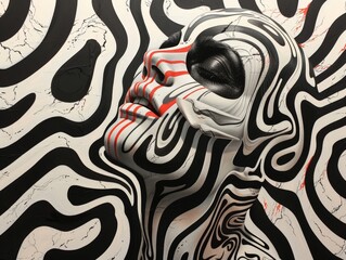 Surreal horror-themed abstract artwork in op-art style. - obrazy, fototapety, plakaty