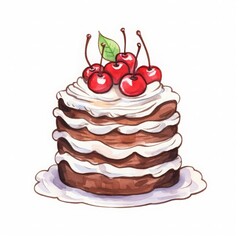 black forest cake with cherries and whipped cream - obrazy, fototapety, plakaty
