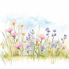 blooming wildflowers in a spring meadow - obrazy, fototapety, plakaty