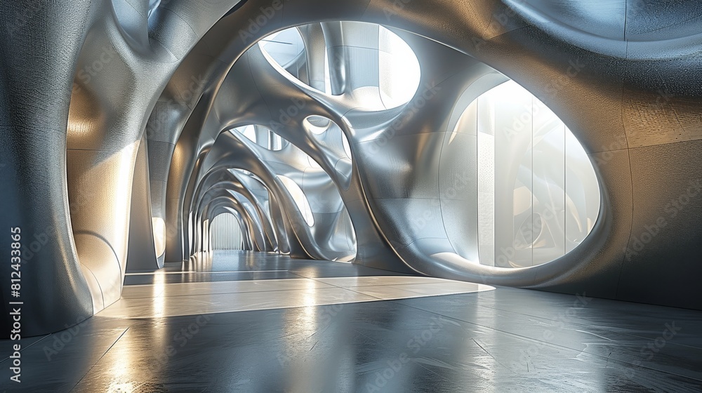 Poster A interior building design with coning surfacing with dynamic lighting and shadow. Generative AI.