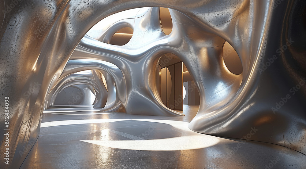 Poster A interior building design with coning surfacing with dynamic lighting and shadow. Generative AI.