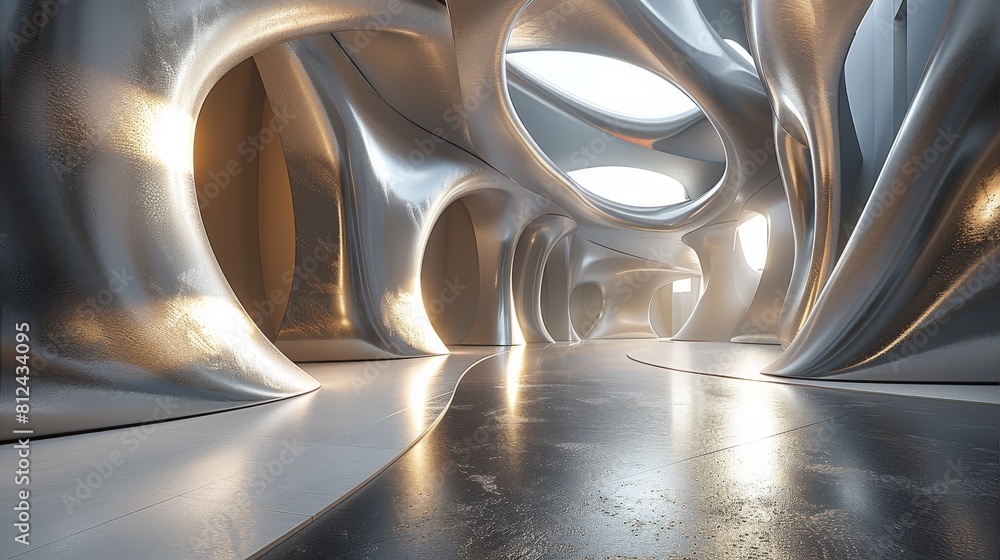 Poster A interior building design with coning surfacing with dynamic lighting and shadow. Generative AI.