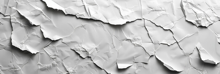White paper shredded, ripped, blank, creased, crumpled