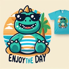 Obraz premium Unique Design: Dinosaur Relaxing on the Beach for T-shirt