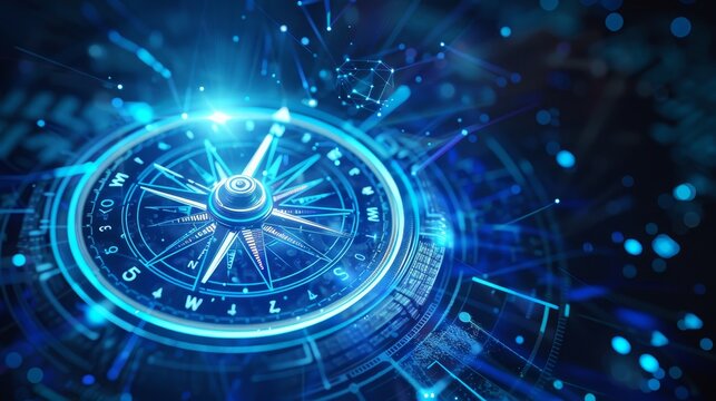 Enhanced digital compass against blue backdrop 