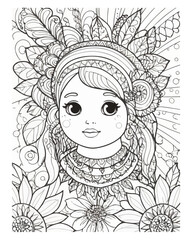Women face coloring book page for kids