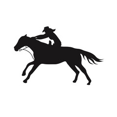 Fototapeta premium Cowboy Figure Silhouette with Lasso and Horse. Vector Illustration