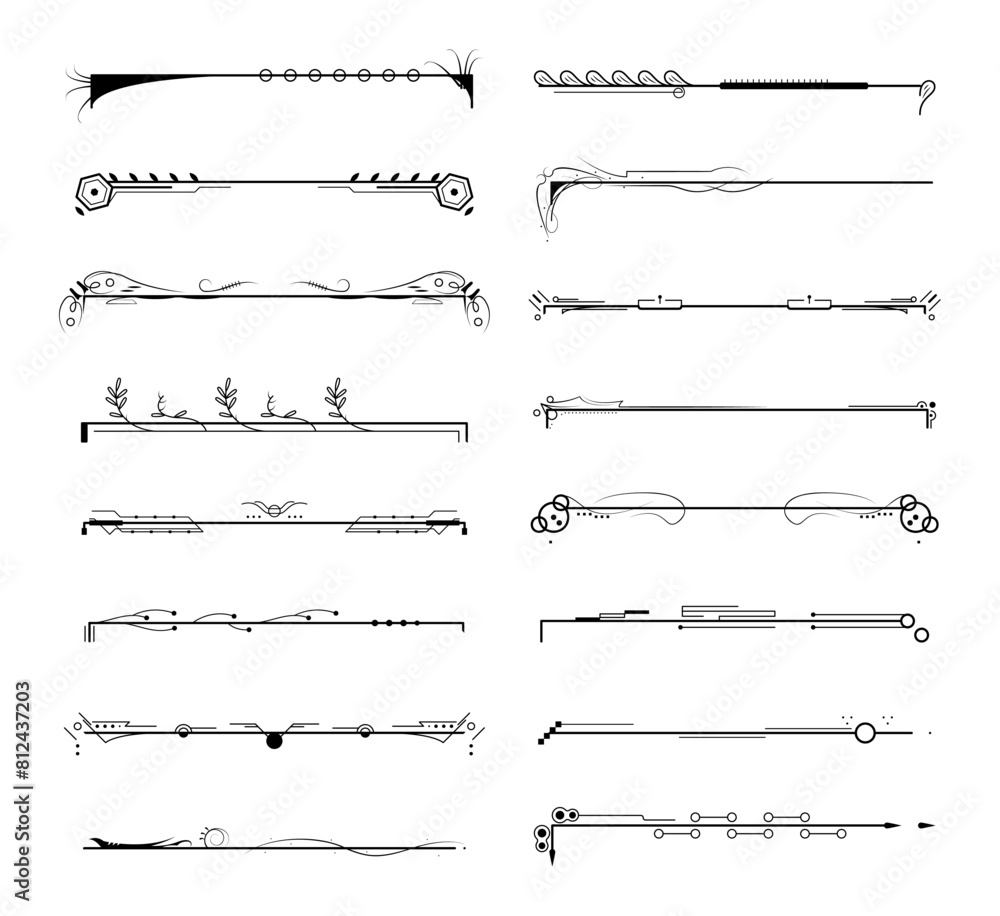Poster set black simple line collection doodle border elements vector design style sketch isolated illustra