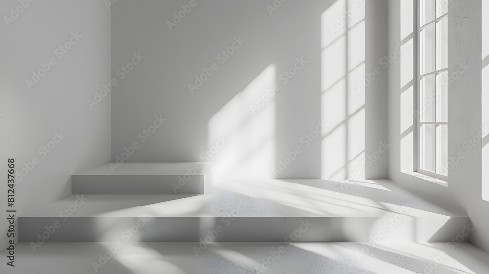 Poster minimalist white studio backdrop with subtle shadow for highlighting products in a clean modern sett