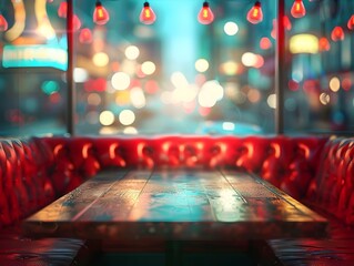 Cozy Booth Table in Blurred Diner Ambiance with Warm Lighting