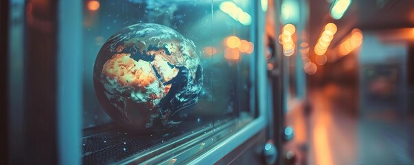 A small Earth inside a vending machine, waiting to be selected