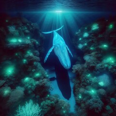 Obraz premium Majestic View of Blue Whale in the Open Sea