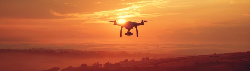 Drone flying during sunset