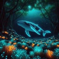 Scenery of Humpback Whale at the Seabed