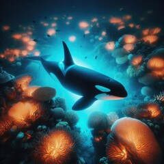 Obraz premium Exploring Northern Killer Whales (Orcinus orca) at the Seabed