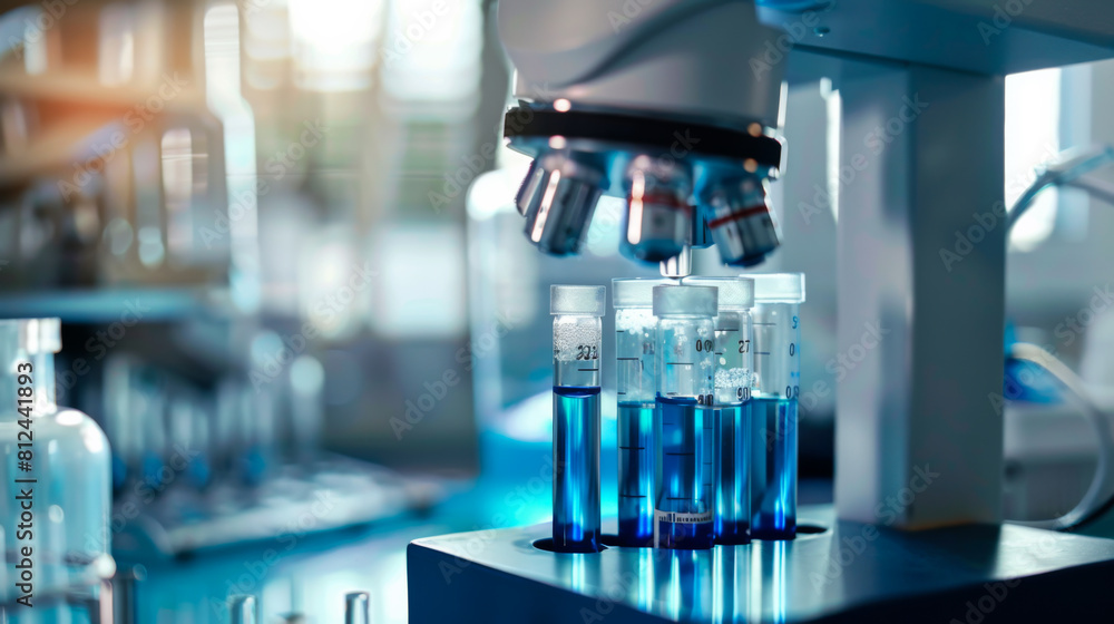 Poster close-up of modern equipment in a laboratory. research is carried out using a digital microscope in 