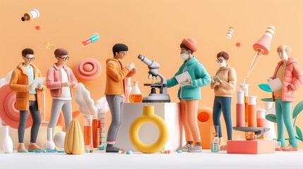 Animated Students Experimenting in Chemistry Lab Class