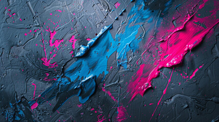 Close-Up of an Abstract Neon Pink and Blue Painting with Textured Strokes, Showcasing Bold and Vibrant Artistic Expression