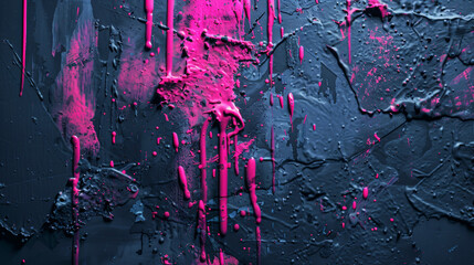 Close-Up of an Abstract Neon Pink and Blue Painting with Textured Strokes, Showcasing Bold and Vibrant Artistic Expression