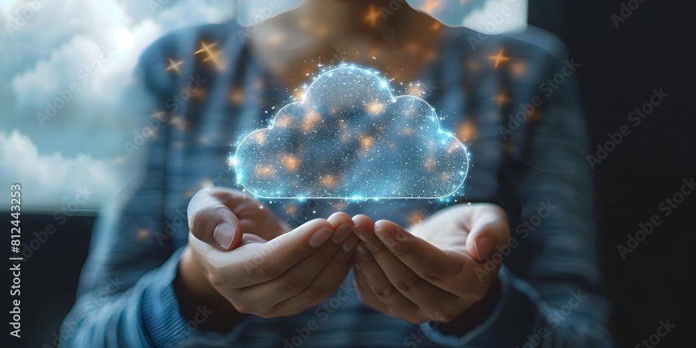 Poster cloud case studies across sectors highlighting successful transformations and cloud computing concep