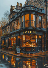 Coffee shop and restaurant in the evening in Edinburgh Scotland