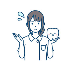 歯のトラブルについて注意する歯医者、歯科衛生士の女性のイラスト