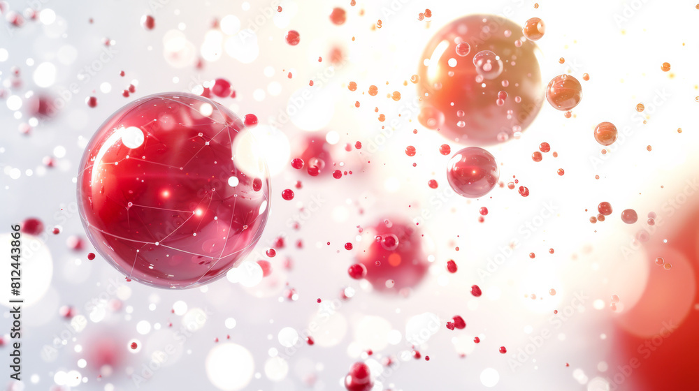 Poster close-up of two attoms colliding in a particle collider on a white background. science and atoms con