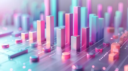 collect of A 3D illustration of a market trends analysis chart showing growth in the technology sector, with a minimalistic design and floating bars