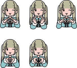 指ハートをするツインテールの地雷系・姫系女の子　ウインク