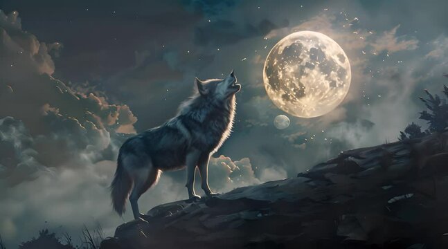 howling wolf on a dark background