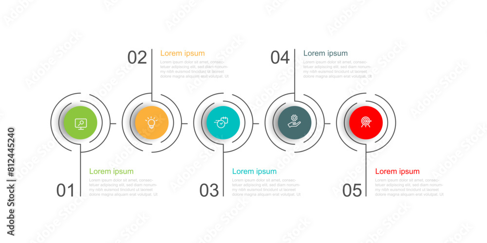 Poster Design template infographic vector element with 5 step line circle suitable for web presentation and business information