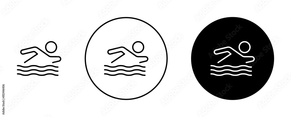 Wall mural swimmer line icon set. swimming athlete vector sign in black and blue color.