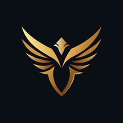 black Golden Aura Unique roring flying eagle face, front view, club Logo Vector Radiating Luxury and Refinement