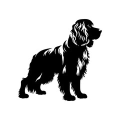 Dog Silhouette- English Springer Spaniel vector silhouette- English Springer Spaniel Illustration- Minimalist English Springer Spaniel Vector Silhouette.