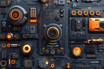 Generate a highly detailed, 8k render of a futuristic control panel