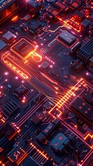 Quantum cryptography, top view, secure communication setup, cybernetic tone, Splitcomplementary color scheme.