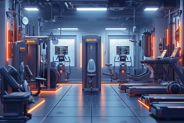 A visualization of a fitness center where all equipment is hooked up to generators, powering the local grid with exercise