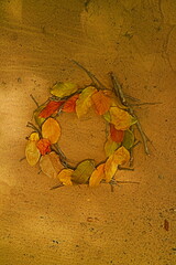 Frame of autumn leaves and branches background