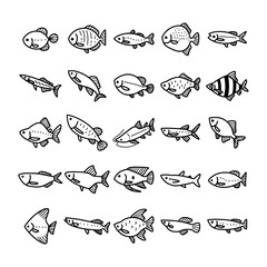 vector set of cute cartoon fish drawing