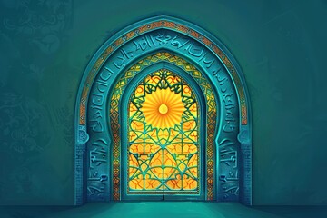 Graphic illustration of arabic pattern on mosque window