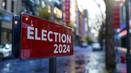 The placard with text "ELECTION 2024", American election 2027