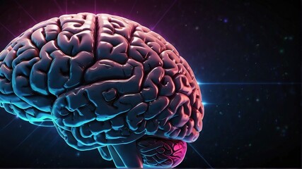 Fototapeta premium 3d rendered Human brain illustration with neon glow light background