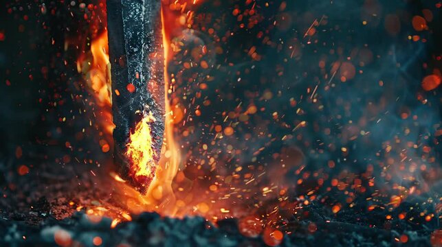 a flaming sword emits a very amazing fire. seamless looping time-lapse virtual 4K video Animation Background.
