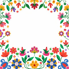 colorful Mexican floral pattern border with white background, simple vector design, colorful, flat colors, vector art