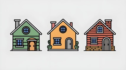 Fototapeta premium House, home, property, cottage editable stroke outline icons set isolated on white background flat vector illustration. Pixel perfect