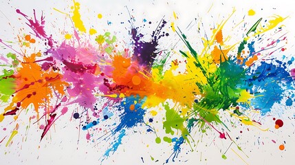 Energetic bursts of colorful paint splattering against a blank white canvas, adding a sense of excitement and spontaneity to the scene.