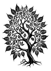 Obraz premium Tree . Black and white botanical pattern. For use in graphics, materials. Abstract plant shapes. Minimalist illustration for printing on wall decorations. Generated by Ai