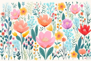 A beautiful floral pattern with a variety of flowers and colors - obrazy, fototapety, plakaty