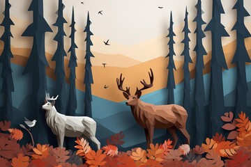 A beautiful landscape of a deer standing in a forest - obrazy, fototapety, plakaty