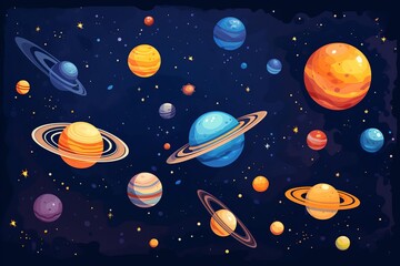 A beautiful painting of colorful planets and stars in deep space - obrazy, fototapety, plakaty